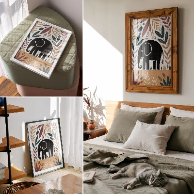 Poster în culori saturate Elefant printre frunze, eleganța naturii, simplitatea