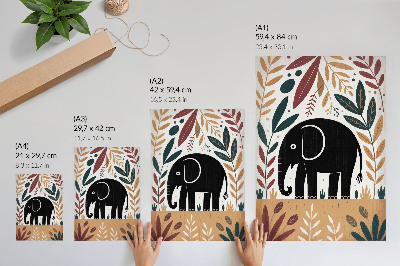 Poster în culori saturate Elefant printre frunze, eleganța naturii, simplitatea
