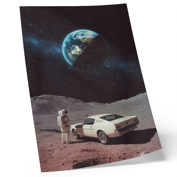 Grafică modernă pe pânză Astronautul pe mașina lunară Pământ stele