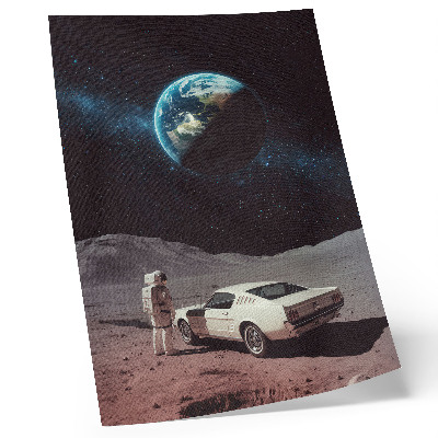 Grafică modernă pe pânză Astronautul pe mașina lunară Pământ stele