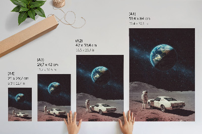 Grafică modernă pe pânză Astronautul pe mașina lunară Pământ stele