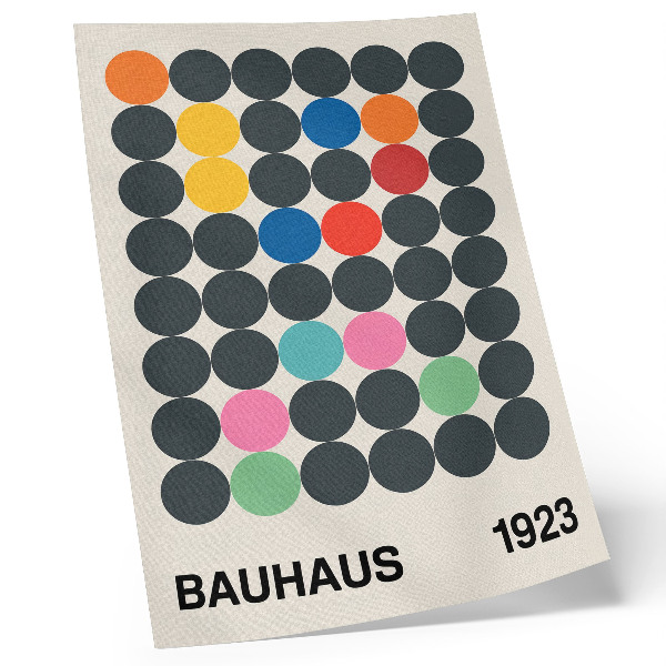 Grafică modernă pe pânză Cercuri negre geometrice, culori vibrante, inspirații Bauhaus