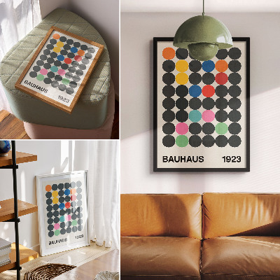 Grafică modernă pe pânză Cercuri negre geometrice, culori vibrante, inspirații Bauhaus