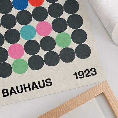 Grafică modernă pe pânză Cercuri negre geometrice, culori vibrante, inspirații Bauhaus