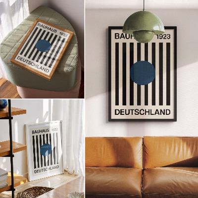Grafică modernă pe pânză Linii negre, fundal bej, albastru marin, sens modern