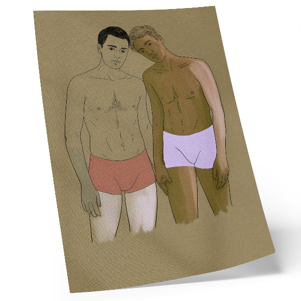 Poster rezistent pentru perete Ilustrație cu bărbați în lenjerie intimă în culori calde
