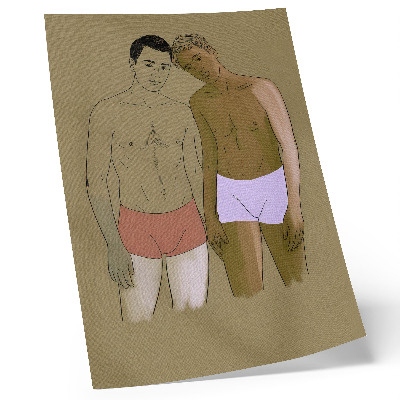 Poster rezistent pentru perete Ilustrație cu bărbați în lenjerie intimă în culori calde