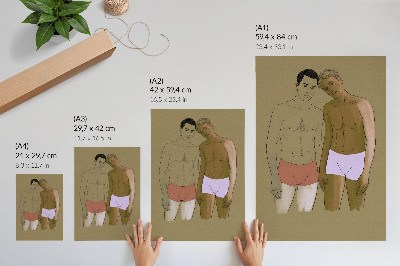 Poster rezistent pentru perete Ilustrație cu bărbați în lenjerie intimă în culori calde