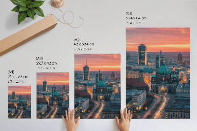 Poster rezistent pentru perete Oraș modern seara cu iluminare caldă