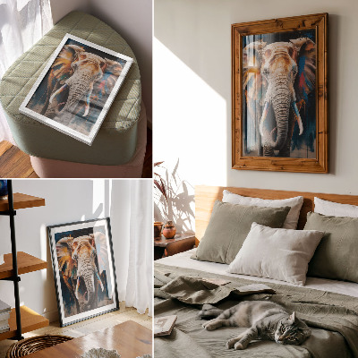 Poster în culori saturate Siluetă colorată de elefant cu accente moderne și suprarealism