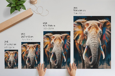 Poster în culori saturate Siluetă colorată de elefant cu accente moderne și suprarealism