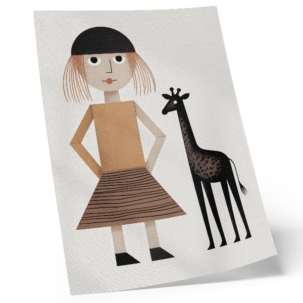Grafică modernă pe pânză Figură geometrică cu o girafă, simplitate și stil