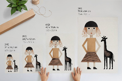 Grafică modernă pe pânză Figură geometrică cu o girafă, simplitate și stil
