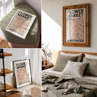 Poster în culori saturate Stil retro cu culori strălucitoare și motiv floral