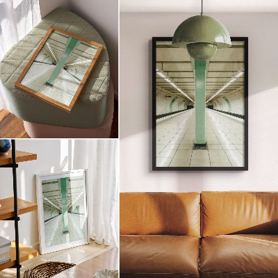 Poster în culori saturate Structură verde a tunelului spațial simetric