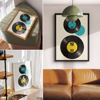 Poster rezistent pentru perete Discuri de vinil moderne, galben turcoaz