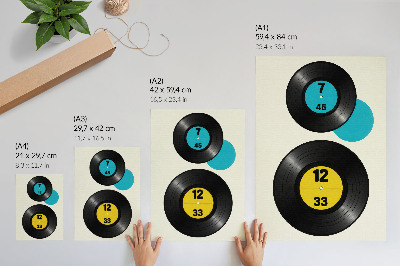 Poster rezistent pentru perete Discuri de vinil moderne, galben turcoaz