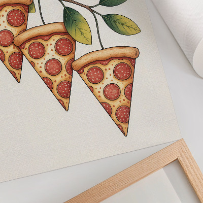 Poster în culori saturate Felii de pizza pe o creangă de copac în culori vesele