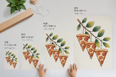 Poster în culori saturate Felii de pizza pe o creangă de copac în culori vesele