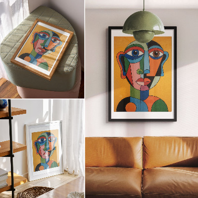 Grafică modernă pe pânză Portret geometric, culori vibrante, stil modern