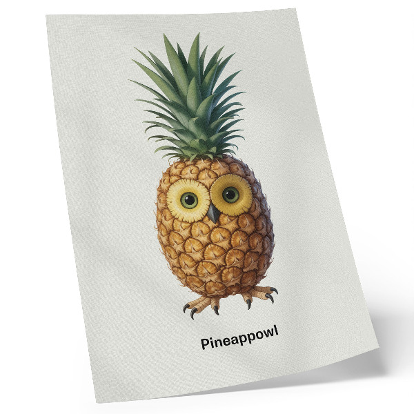 Poster în culori saturate O combinație fantezistă de ananas și bufniță