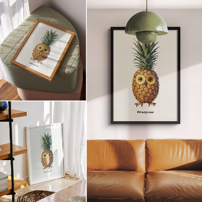 Poster în culori saturate O combinație fantezistă de ananas și bufniță