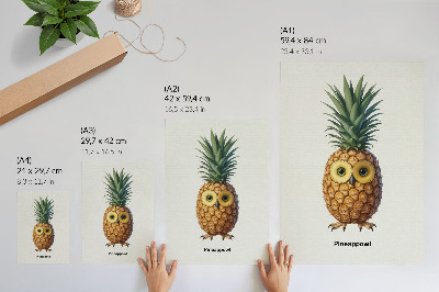 Poster în culori saturate O combinație fantezistă de ananas și bufniță