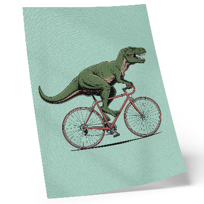 Grafică modernă pe pânză Dinozaur verde pe o bicicletă pe un fundal turcoaz