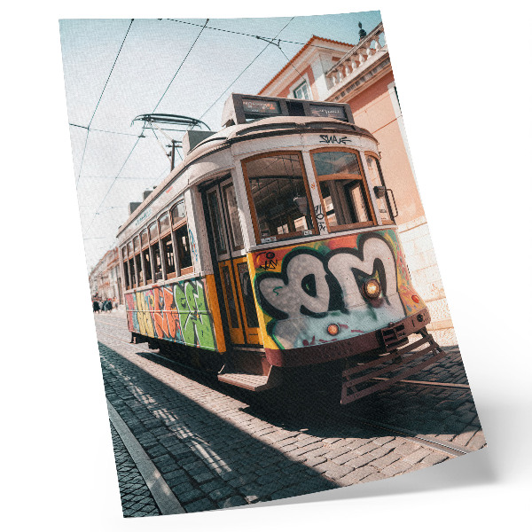 Grafică modernă pe pânză Graffiti de tramvai arhitectură stradală urbană