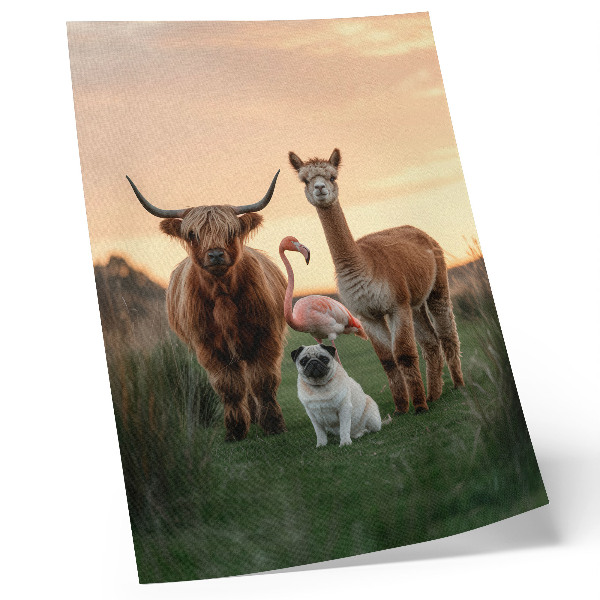 Poster rezistent pentru perete Animale pe fundalul unui apus de soare, armonia naturii