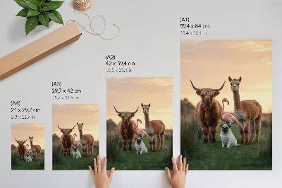Poster rezistent pentru perete Animale pe fundalul unui apus de soare, armonia naturii