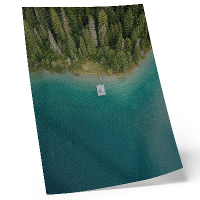 Grafică modernă pe pânză Lacul Forest pod verde albastru climă