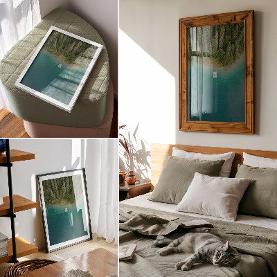 Grafică modernă pe pânză Lacul Forest pod verde albastru climă