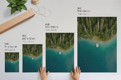 Grafică modernă pe pânză Lacul Forest pod verde albastru climă