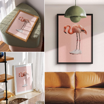 Grafică modernă pe pânză Pantofi sport roz Flamingo pe fundal roz