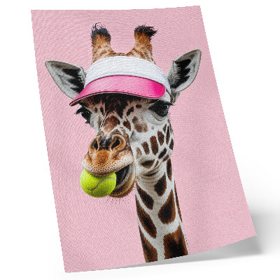 Poster rezistent pentru perete Girafă amuzantă cu șapcă și minge de tenis