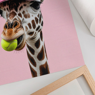 Poster rezistent pentru perete Girafă amuzantă cu șapcă și minge de tenis