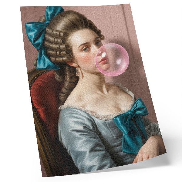 Grafică modernă pe pânză Portret de femeie cu gumă de mestecat, stil retro