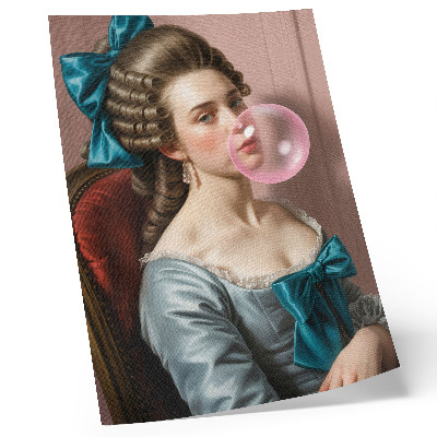 Grafică modernă pe pânză Portret de femeie cu gumă de mestecat, stil retro