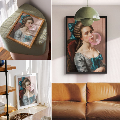 Grafică modernă pe pânză Portret de femeie cu gumă de mestecat, stil retro