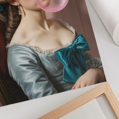 Grafică modernă pe pânză Portret de femeie cu gumă de mestecat, stil retro