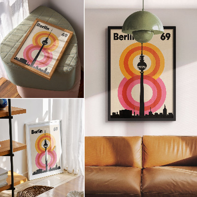 Grafică modernă pe pânză Inele colorate cu cercuri de turn cu atmosferă retro
