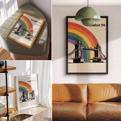 Poster rezistent pentru perete Siluetă neagră și curcubeu a unui pod emblematic