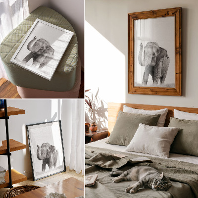 Poster rezistent pentru perete Un elefant monocrom cu trompa ridicată