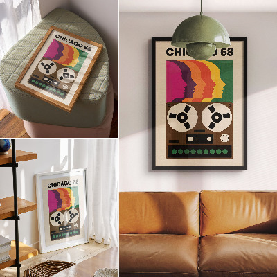 Poster în culori saturate Siluete colorate ale unui magnetofon retro