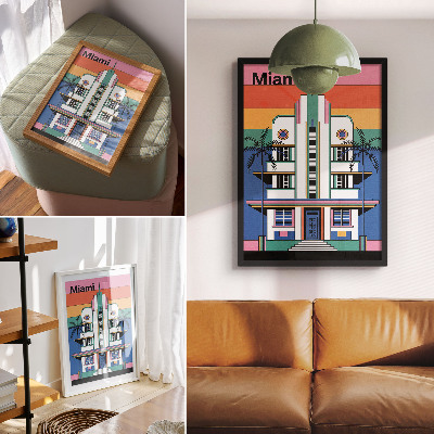 Poster rezistent pentru perete Art deco culori tropicale palmieri energie Miami
