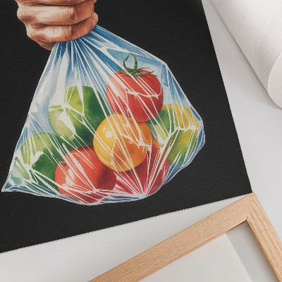 Poster rezistent pentru perete O mână cu o pungă de plastic plină cu fructe colorate