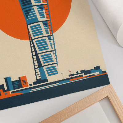 Grafică modernă pe pânză Forme geometrice moderne de zgârie-nori cu soare portocaliu