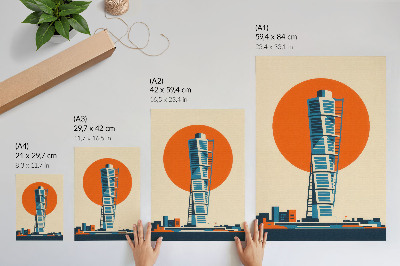 Grafică modernă pe pânză Forme geometrice moderne de zgârie-nori cu soare portocaliu