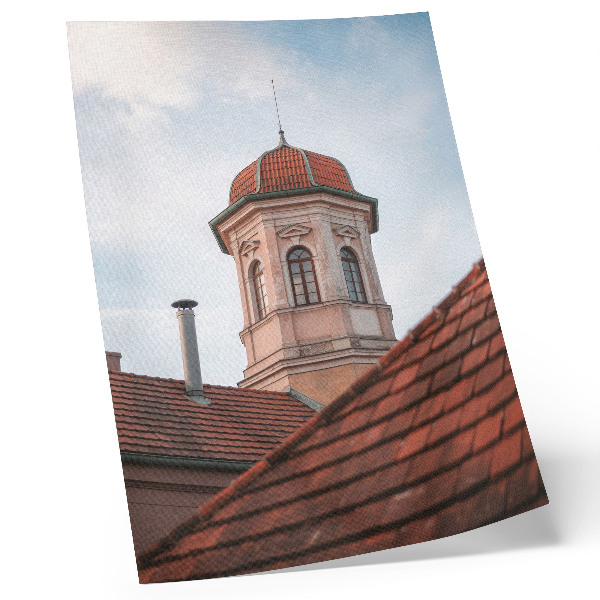 Poster rezistent pentru perete Turn rustic din cărămidă, țigle, cer albastru